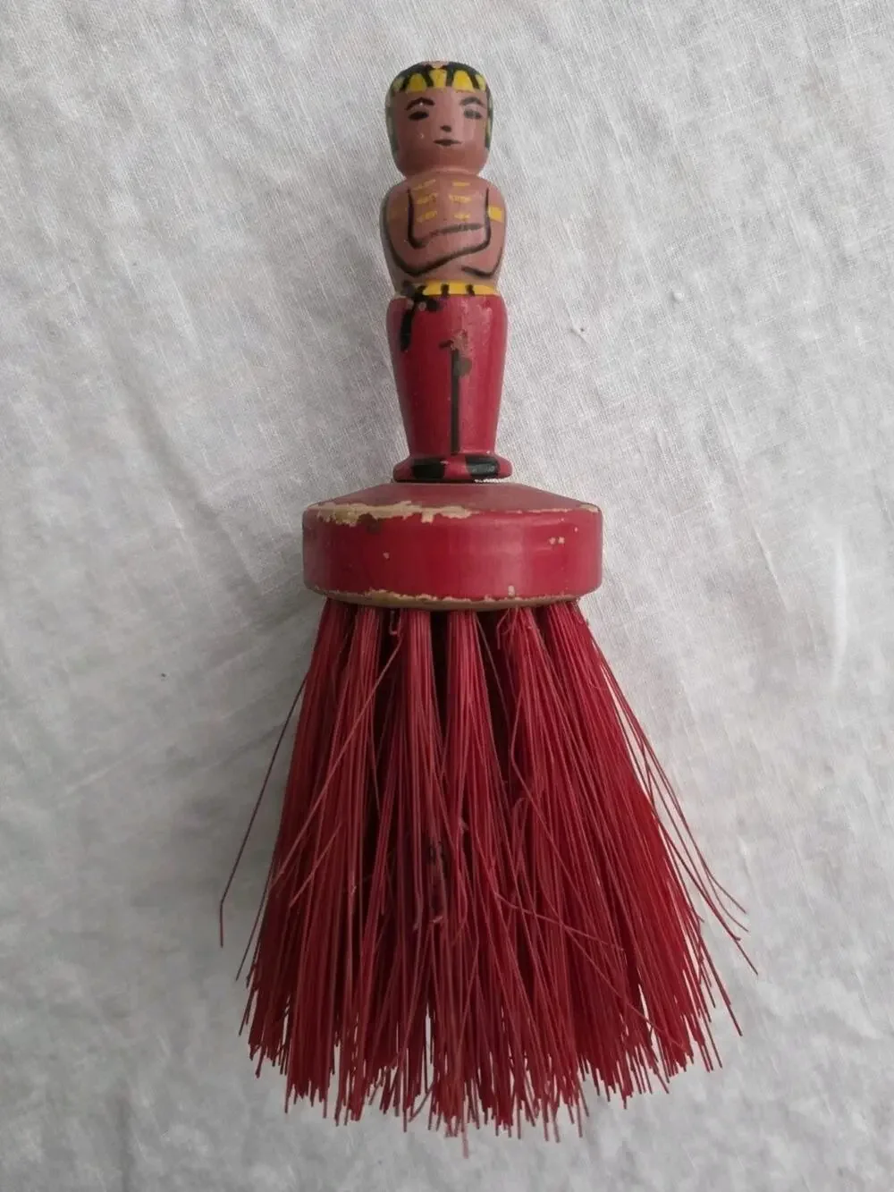 Vintage Folk Art Americana Wood Character Brush Crumb Whisk Hand Broom Painted